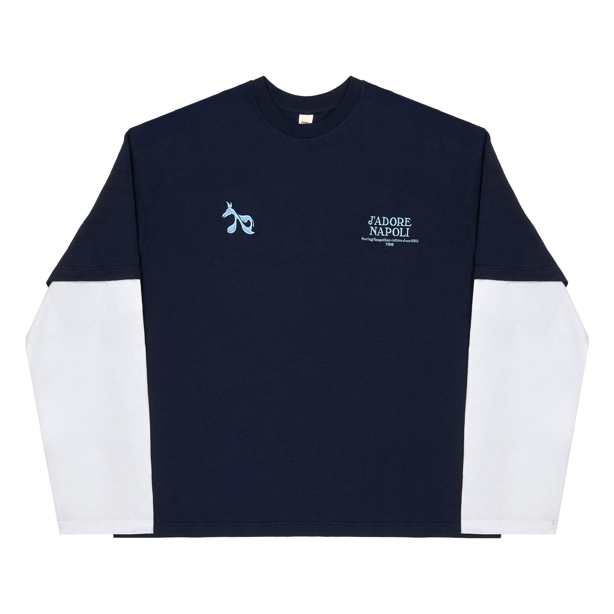 Embroidered Layer Long Sleeve Blue/White