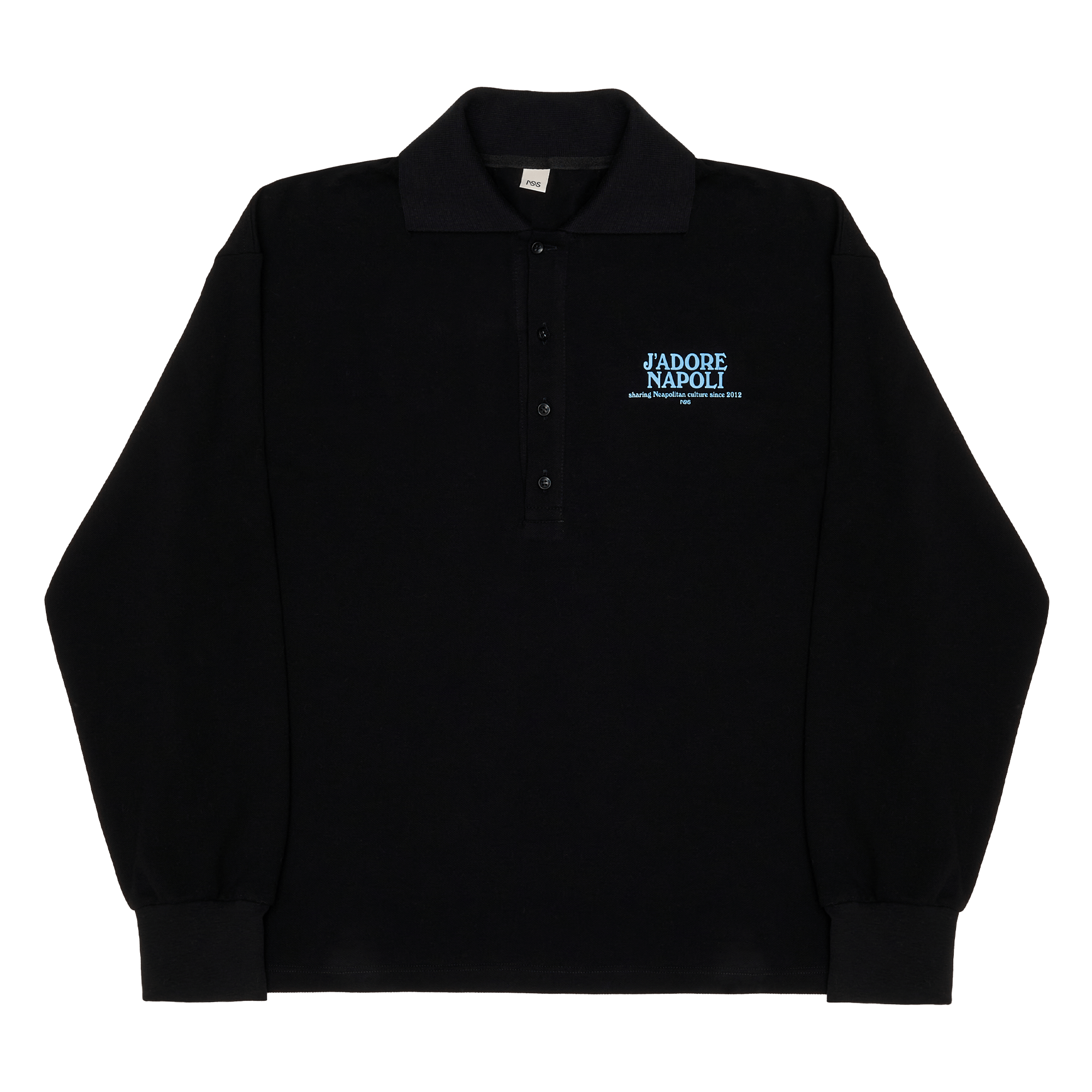 Embroidered Polo Boxy Long Sleeve Black